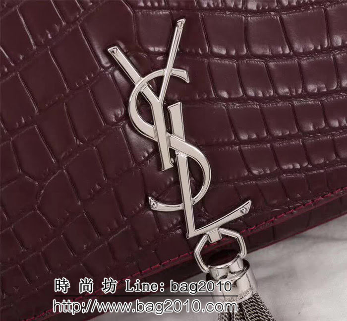 YSL聖羅蘭 經典銀扣 鱷魚紋牛皮 時尚流蘇包 311225 YAS1120
